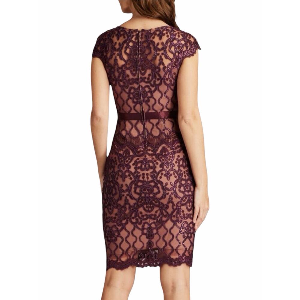 Tadashi Shoji Miranda Sequin Embroider Cocktail Dress Mulberry Size 4 - Picture 2 of 11